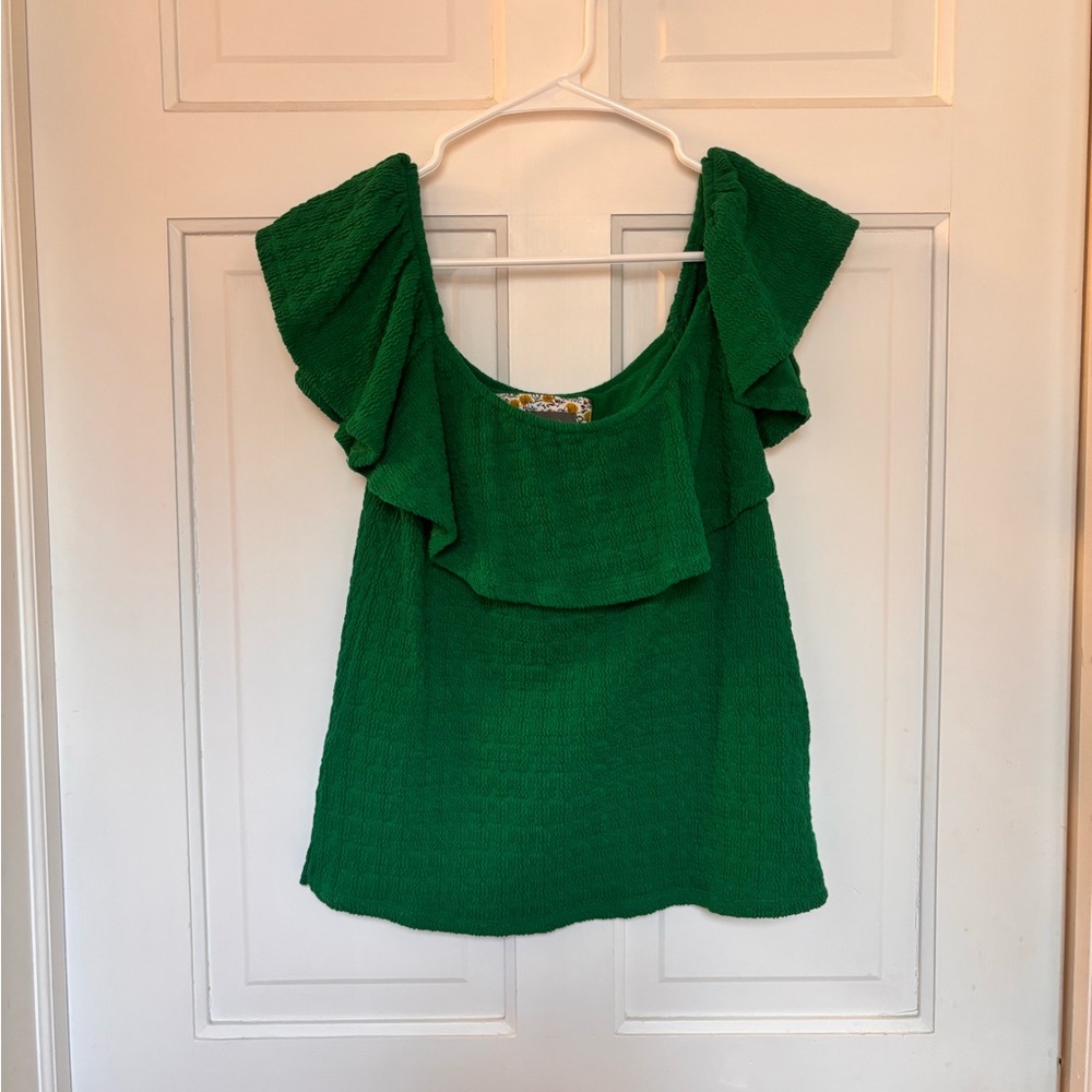 Anthropologie Emerald Ruffle Blouse